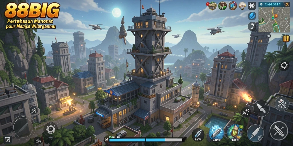 Tampilan menarik dari gameplay Tower Defense 88BIG.