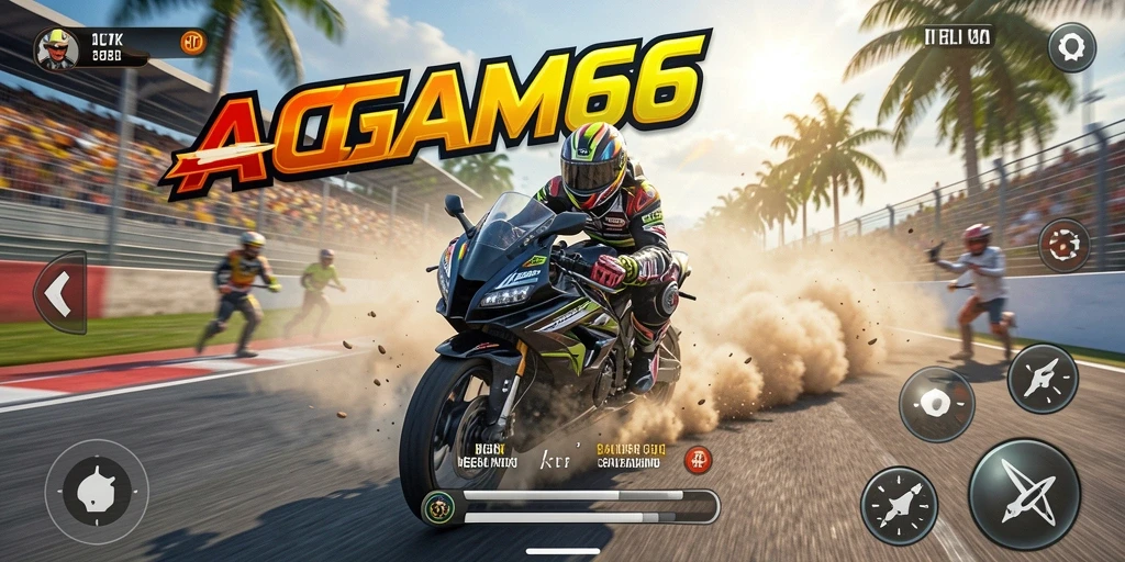 Screenshot utama AGAM66 menampilkan aksi balapan motor yang mendebarkan.