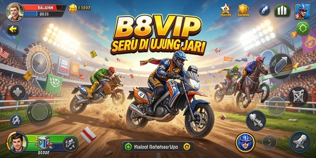 Screenshot gameplay B8VIP menampilkan aksi balapan yang mendebarkan.
