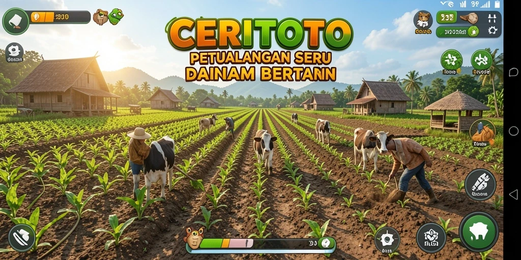 Tampilan screenshot gameplay CERITOTO yang menunjukkan aktivitas bertani yang seru.