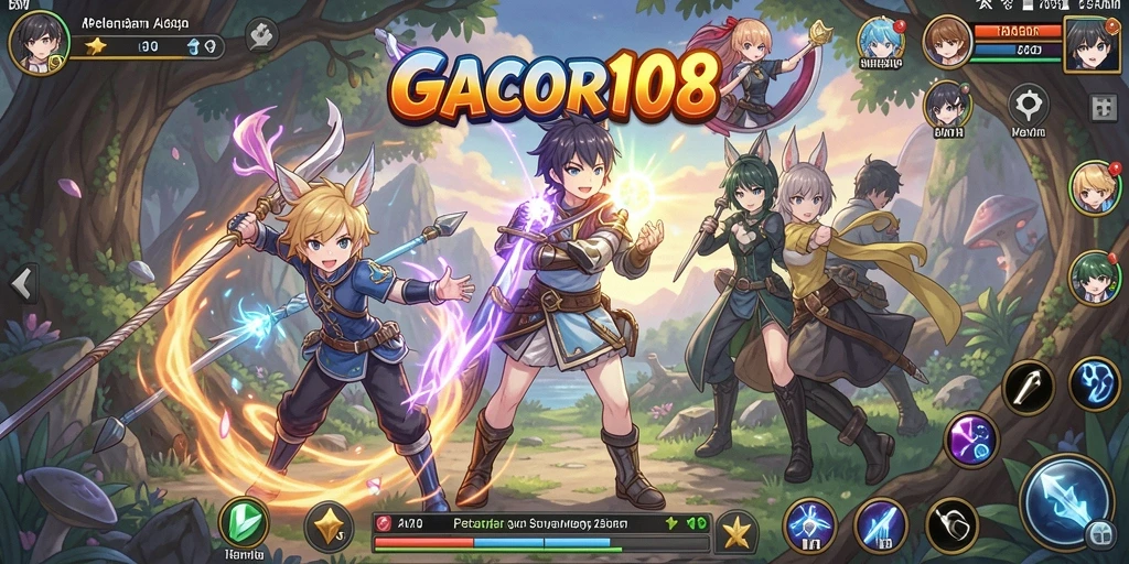 Tampilan gameplay GACOR108 yang penuh warna dan dinamis.
