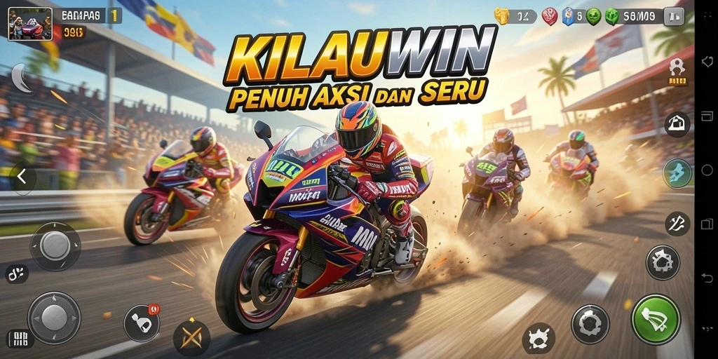 Screenshot gameplay KILAUWIN menampilkan balapan motor ultra-seru.