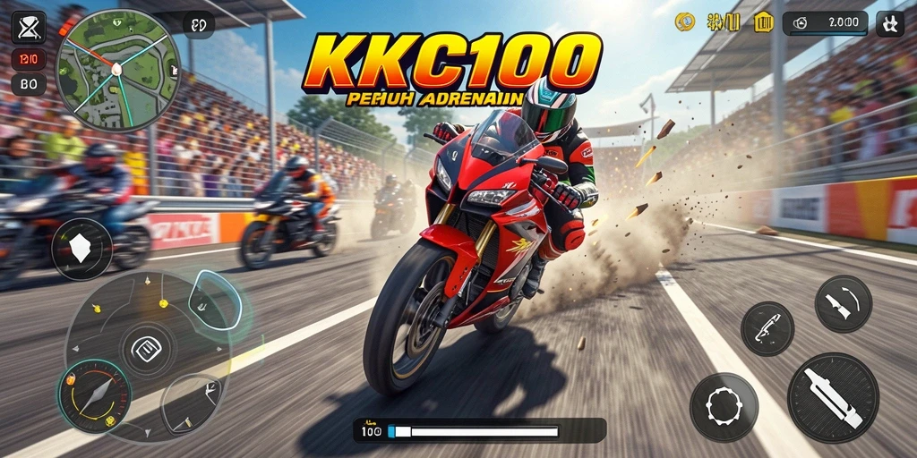 Tampilan menegangkan dari gameplay balapan motor KPK100.