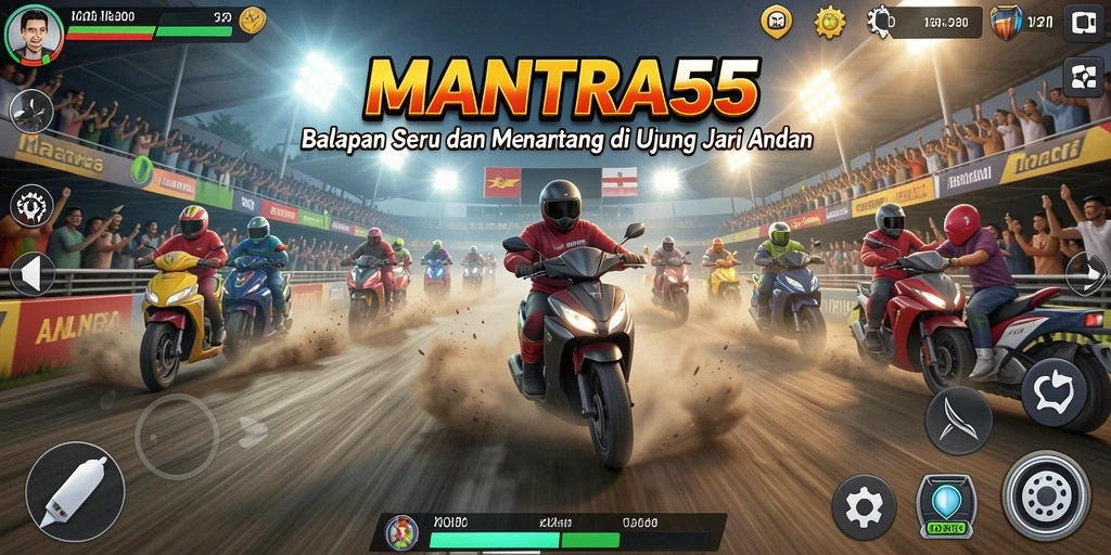 Tampilan gameplay yang mendebarkan dalam balapan MANTRA55.