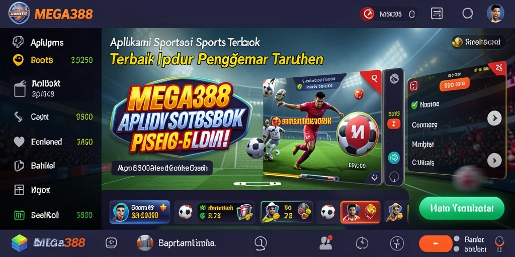 Tampilan antarmuka aplikasi MEGA388 untuk taruhan olahraga.