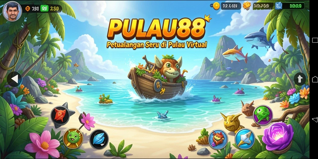 Tampilan gameplay yang menarik di PULAU88 dengan pulau yang penuh warna.