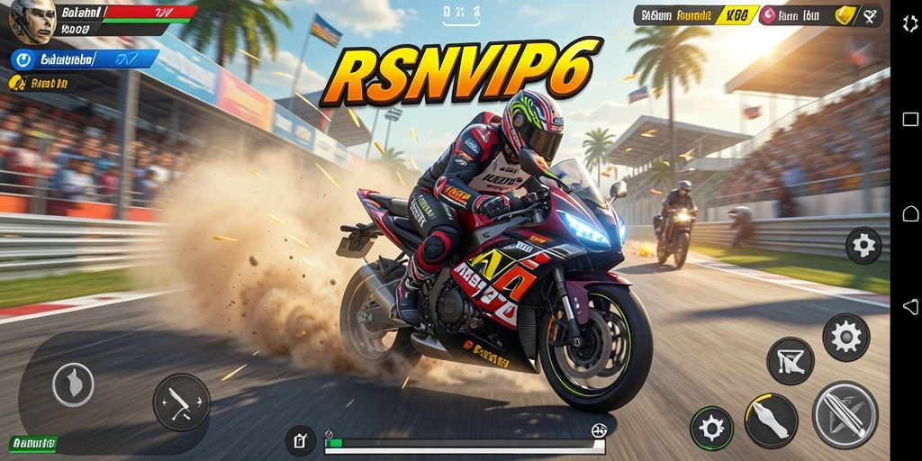 Gameplay balapan motor RSNVIP6 yang mendebarkan dan penuh adrenalin.