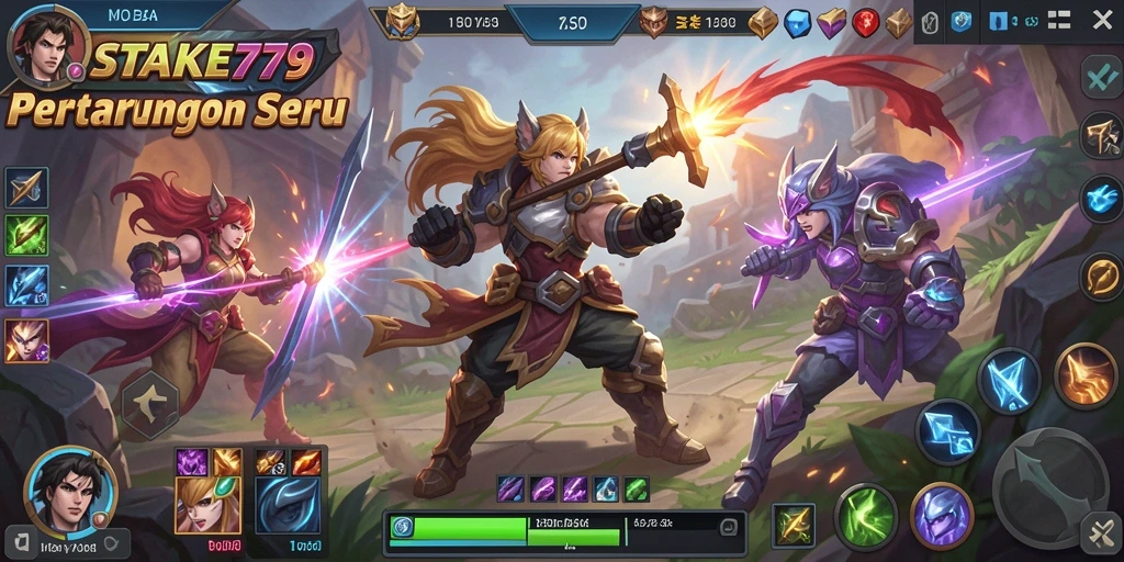 Tangkapan layar permainan MOBA dengan pertarungan seru di STAKE779.