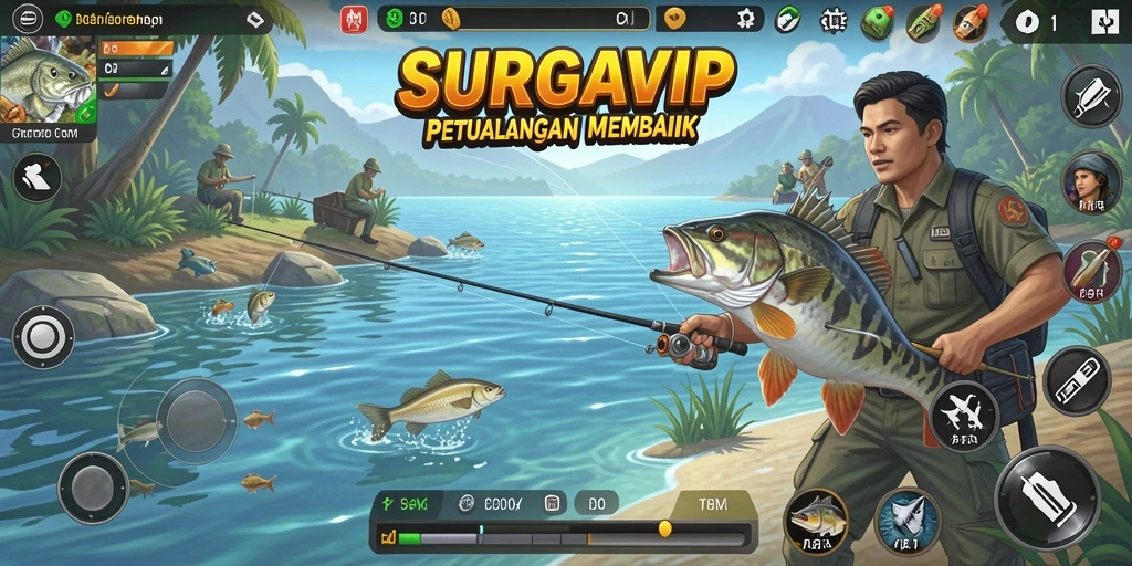 Tampilan gameplay menarik saat memancing di SURGAVIP.